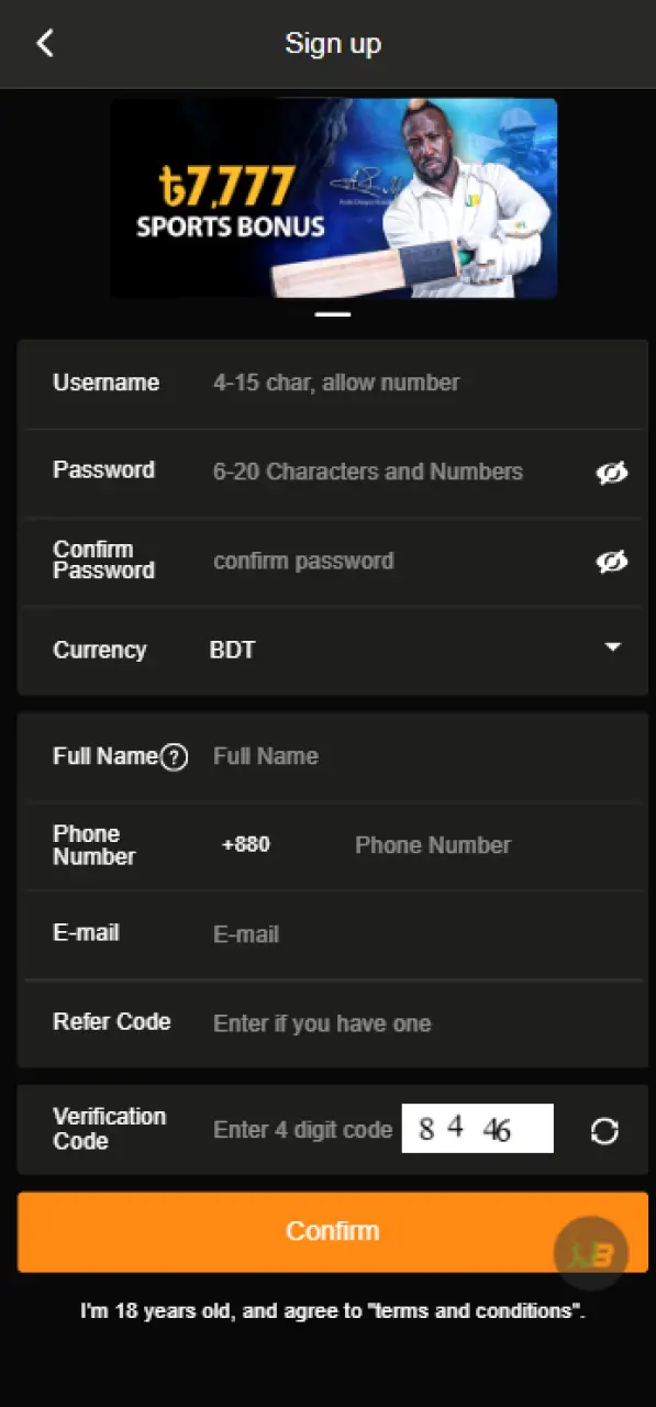 Fill out the required fields to create an account on JeetBuzz.