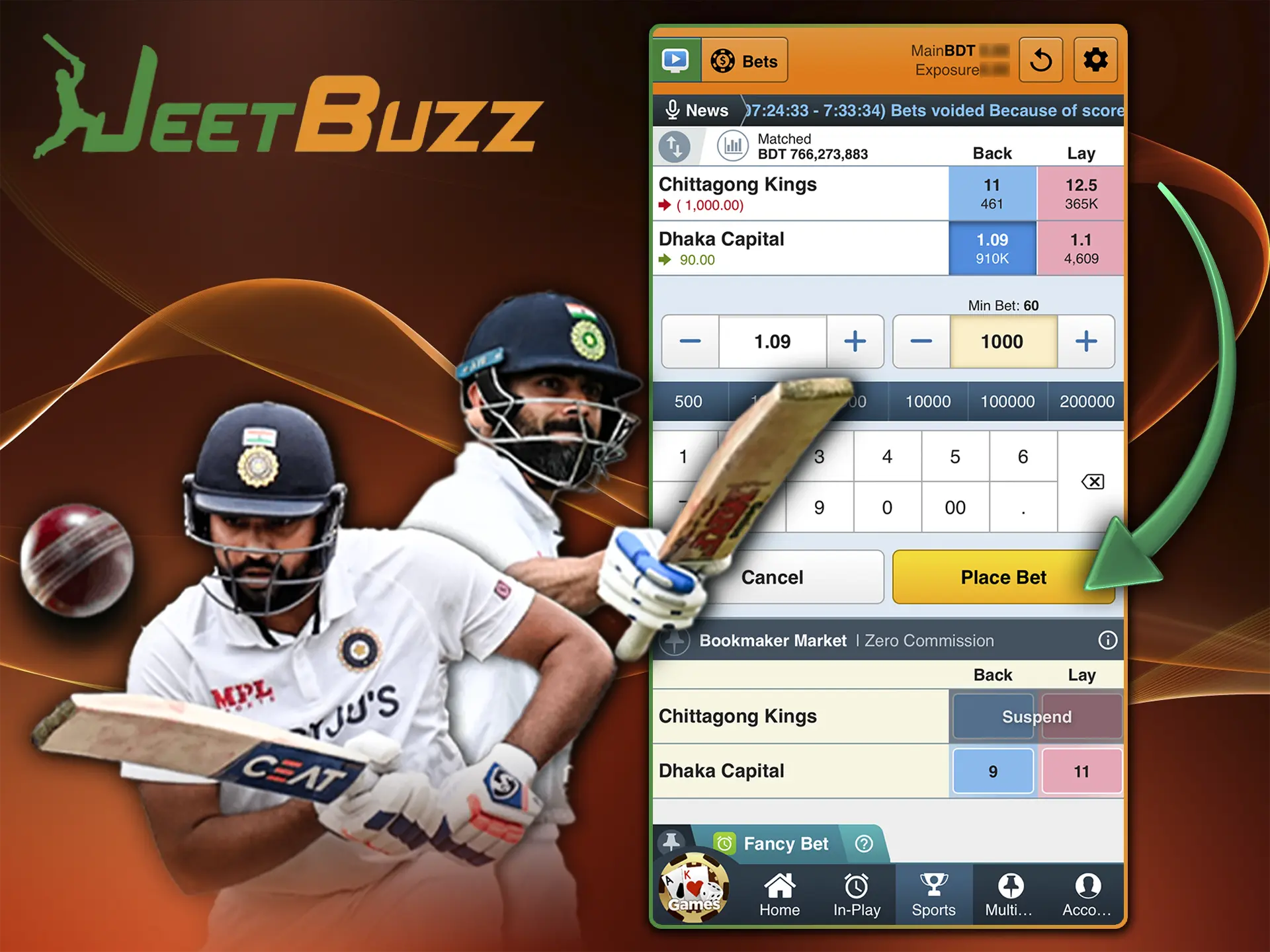 Use the instructions to help you easily place your first cricket bet at JeetBuzz bookmaker.