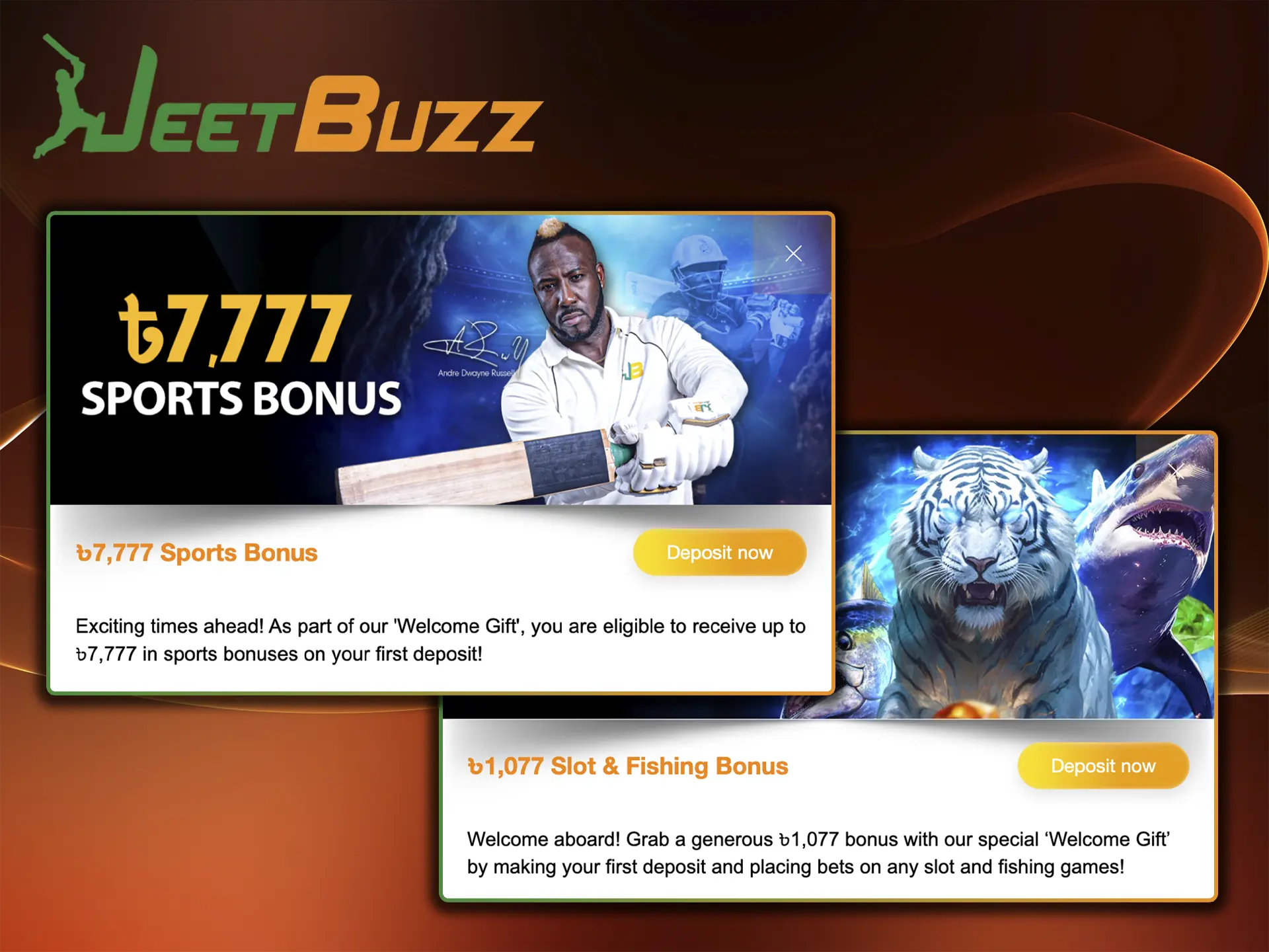 Immediately after registration, you have a choice of 2 bonuses available to help you gain experience and confidence when playing at JeetBuzz Casino.