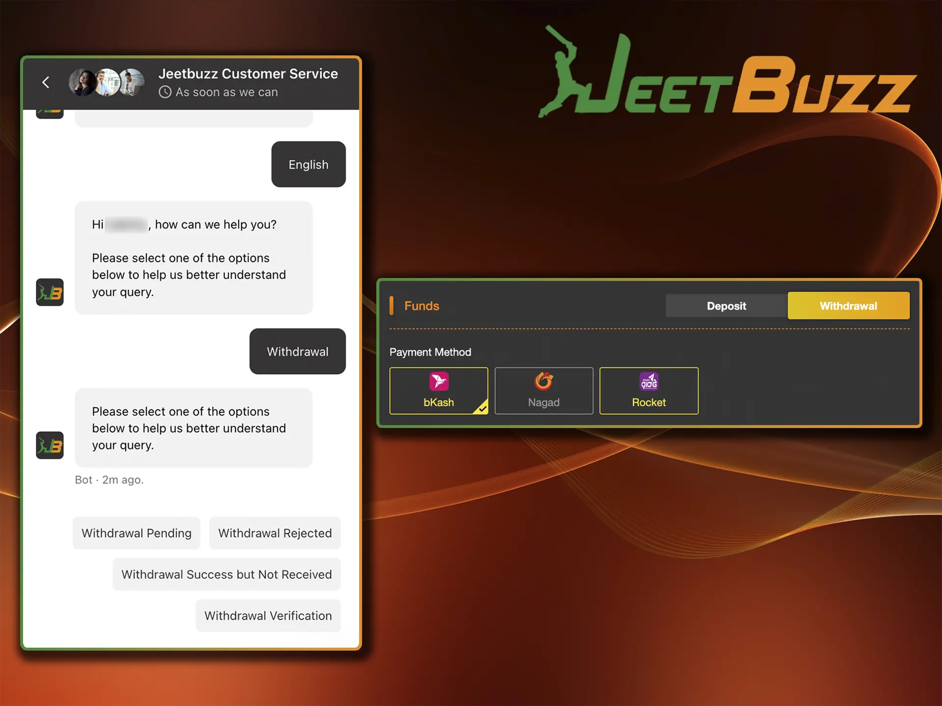 Contact support to resolve complex issues related to withdrawing funds via popular methods available at JeetBuzz.